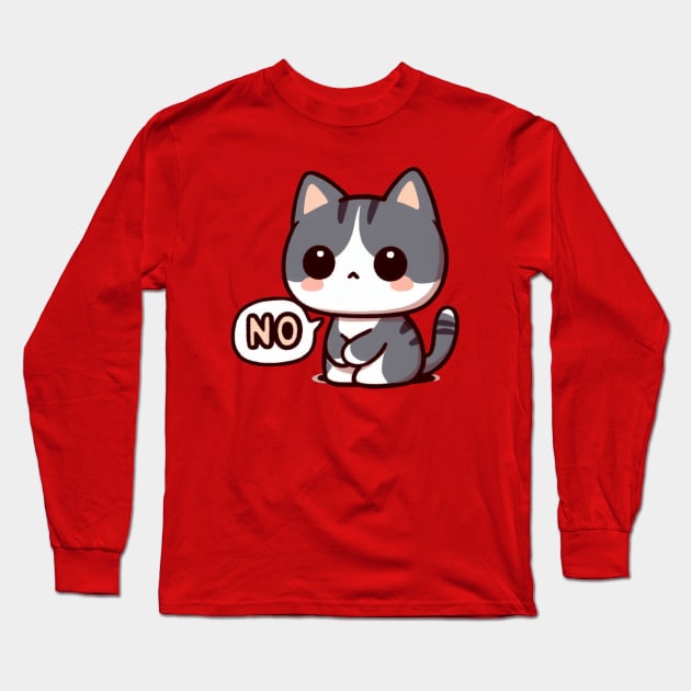 Shy Cute Kitten Saying No Long Sleeve T-Shirt by PhotoSphere